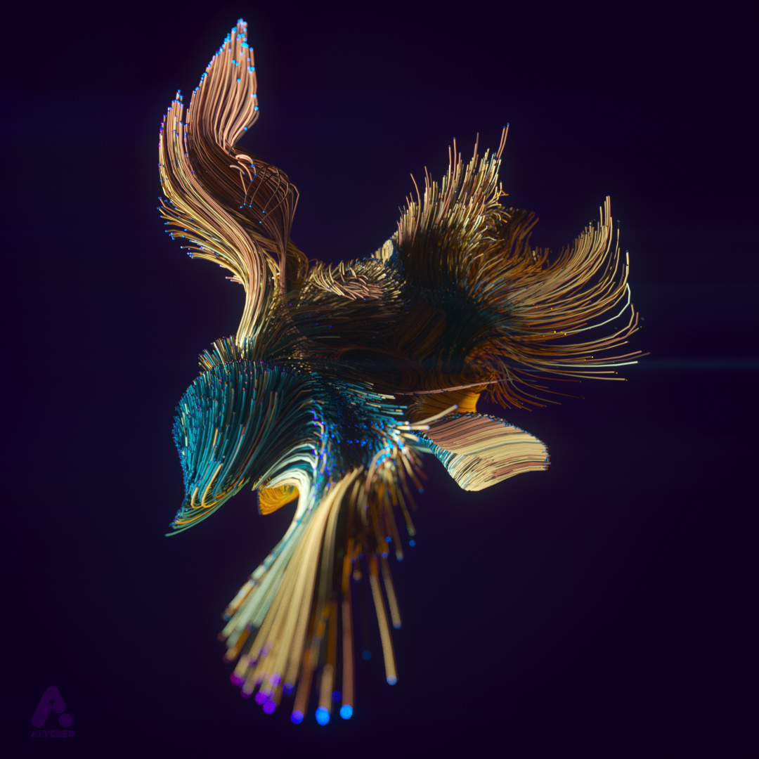 x-particles octane render 3d cgi image bird c4d maxon after effects, art direction lee robinson, altered.tv london